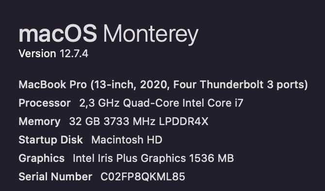 MacBook Pro 13 (2020) — i7 / 32GB RAM / 512GB SSD