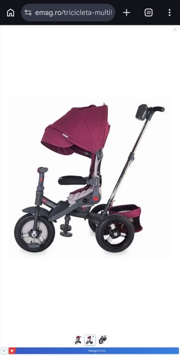 Tricicleta multifunctionala cu scaun rotativ Coccolle Corso, Violet