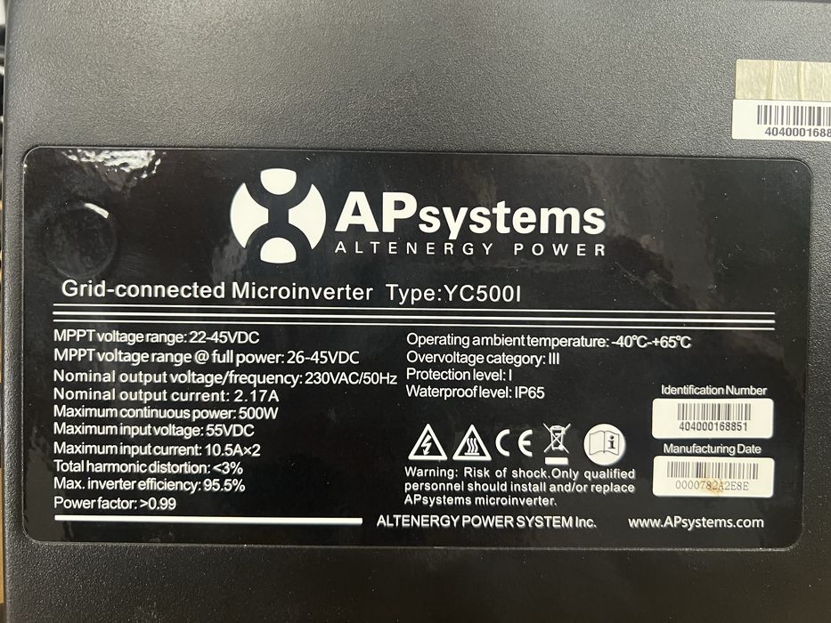 Set 11 buc Microinvertor APsystems YC500i + ECU-3 - 5,5kW - MPPT