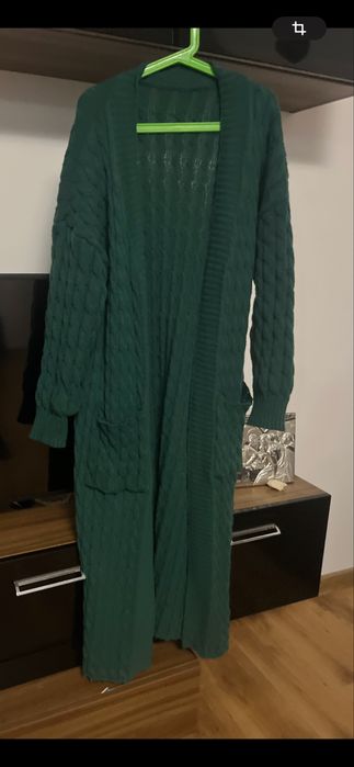 Cardigan femei , cu mâneci lăsate , culoare verde , buzunare , mărimea
