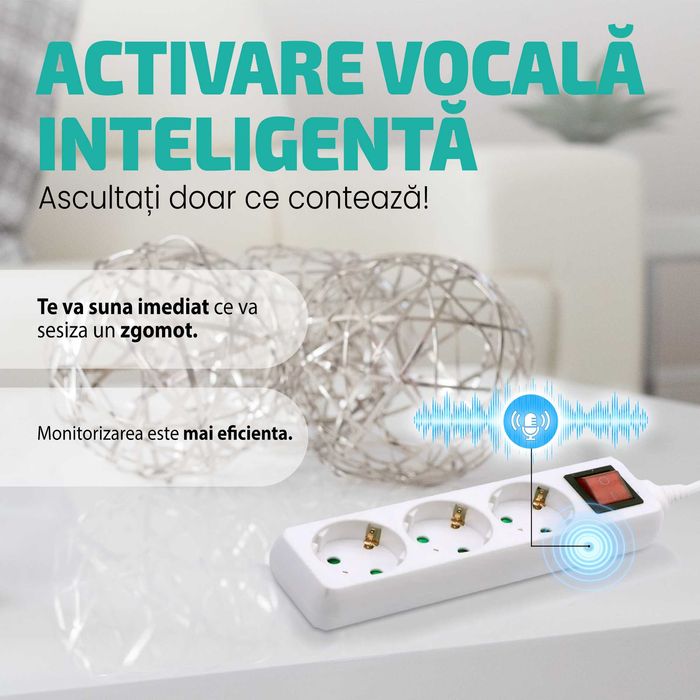 Microfon Spion Integrat in Prelungitor Clasic 220V cu Activare Vocala SMT SECURITY