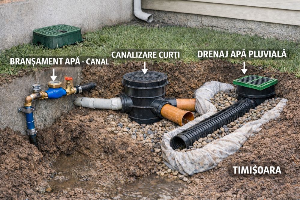 Bransament apa canal•Canalizare curti•Drenaj apa pluviala