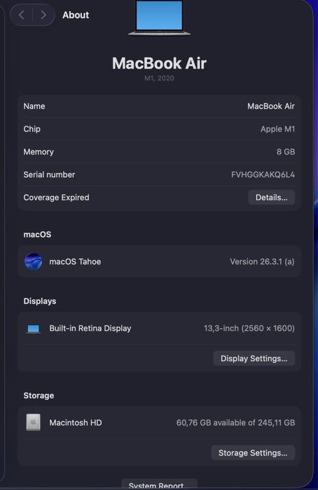 MacBook Air M1 ideal holatda