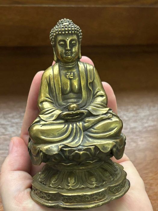 Superbă figurină Buddha Amitabha/bronz masiv/11cm×6,5cm.