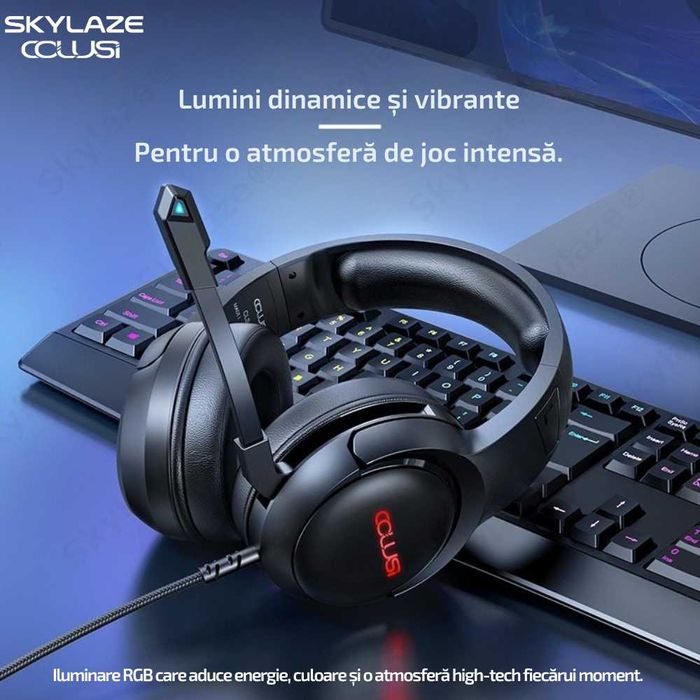 Casti Gaming Skylaze® CLS-200 RGB, Surround HD, 50mm, Microfon, Negru