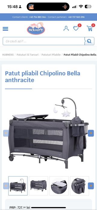 Vând pătuț pliabil Chipolino Bella – Anthracite (negru)
