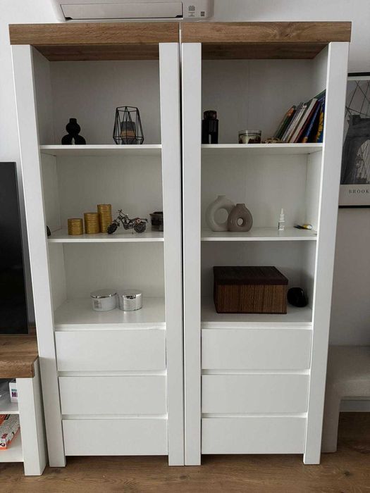 Set Mobila Living Modern - Alb Mat & Stejar