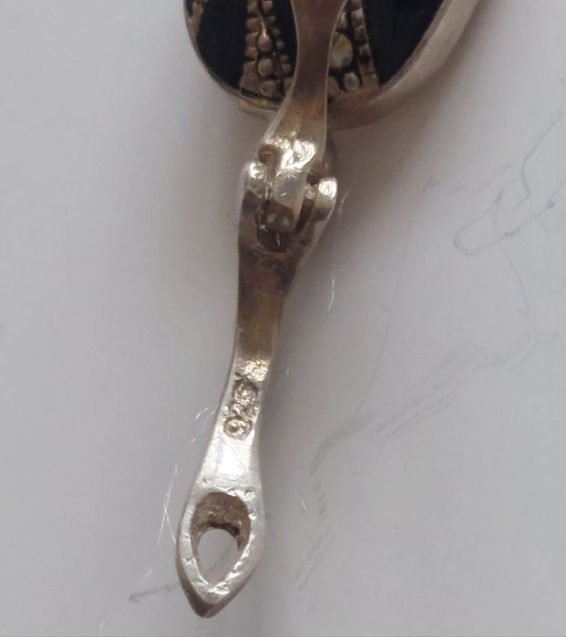 Стар сребърни обеци с черен оникс и марказитом