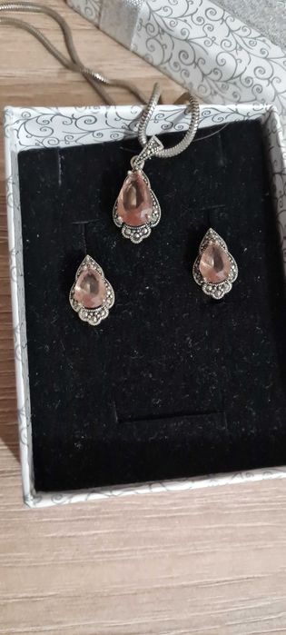 Сребро обици и висулка с камък СУЛТАНИТ - нови 85 лв.