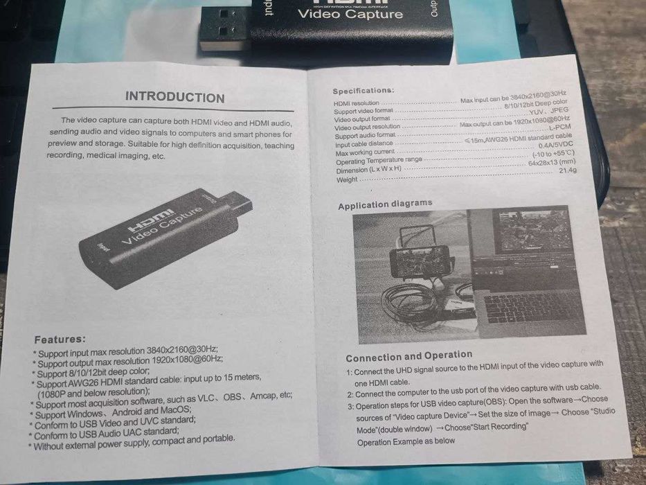 Карта видео захвата HDMI к USB 3.0 FullHD 1080p. HDMI to USB Video cap
