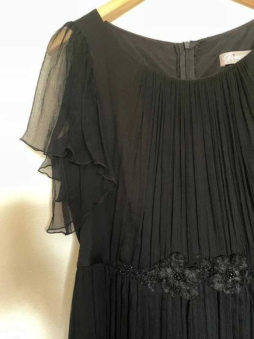 Rochie neagra Ginette din 100% matase naturala, marimea 46(XL), ca noua