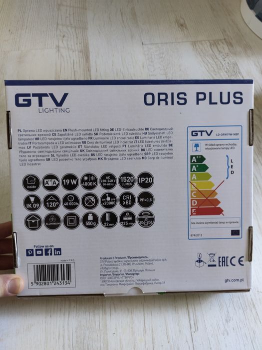 aplica plafoniera led incastrat panou panel rotund alb GTV Oris Plus 1