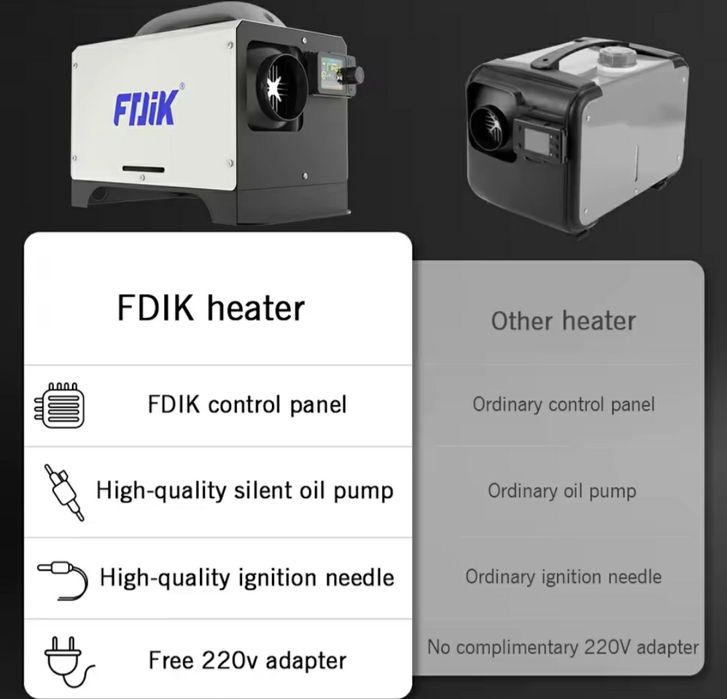 Incalzitor motorina fdik 8kw 12/24/220 v alimentator inclus 220v/12v