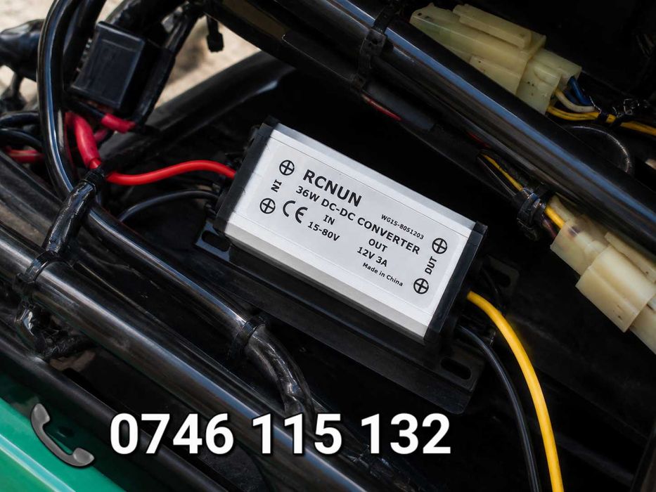 Convertor Tensiune DC-DC 3A Slim 15V–80V la 12V pentru Trotinetă Electrică și Scuter Electric, pentru Semnalizări, Stop, Claxon și Alte Accesorii 12V