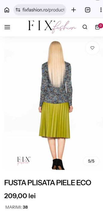 Fusta plisata, piele eco, 38, Fix Fashion