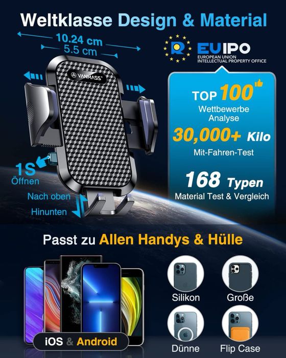 Suport telefon auto VANMASS cu prindere în grila de aerisire, 360° – Universal