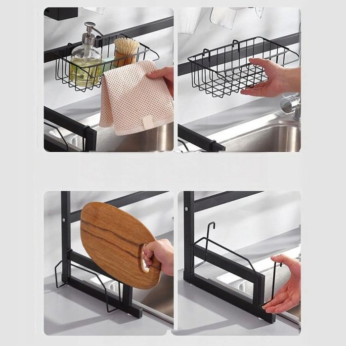 Двуетажен сушилник за съдове с поставка за дъска за рязане