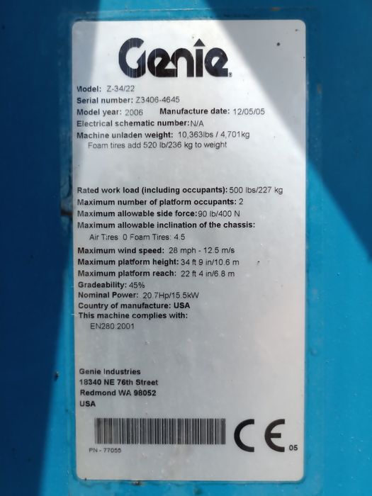 Nacelă diesel cu brat articulat GENIE Z34-22