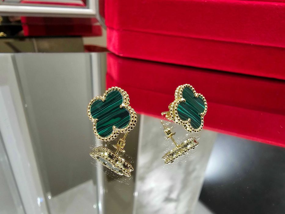 Van Cleef & Arpels VCA Gold Green Vintage Alhambra Clover Дамски Обеци