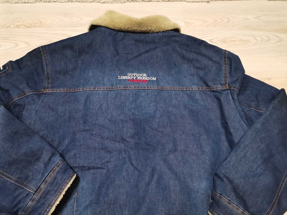 Мъжко зимно дънкено  яке с каракул