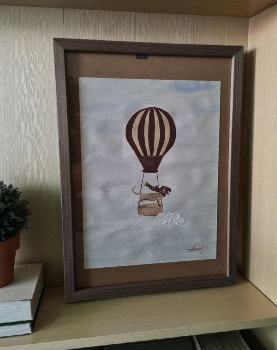 Tablou Caine in balon cu aer cald