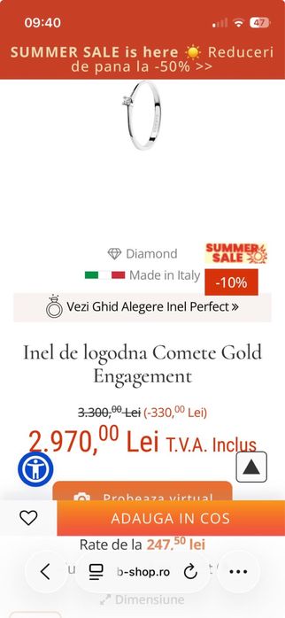 Inel Comete Gioielli din aur alb 18K, diamant natural 0,03 ct