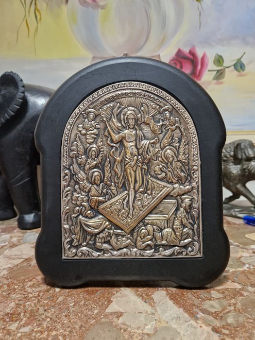 Страхотна антикварна сребърна икона със сертификат проба 999