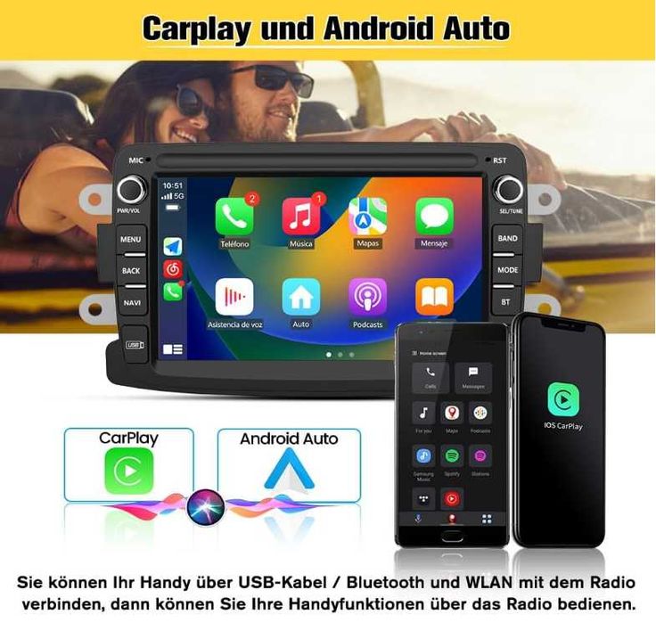 Junsun Android Автомобилна Мултимедия 7" - CarPlay, Android Auto, Bluetooth, WiFi