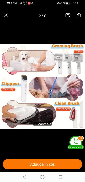 Groming set, NOU, set întreținere animalute, cu aspirator