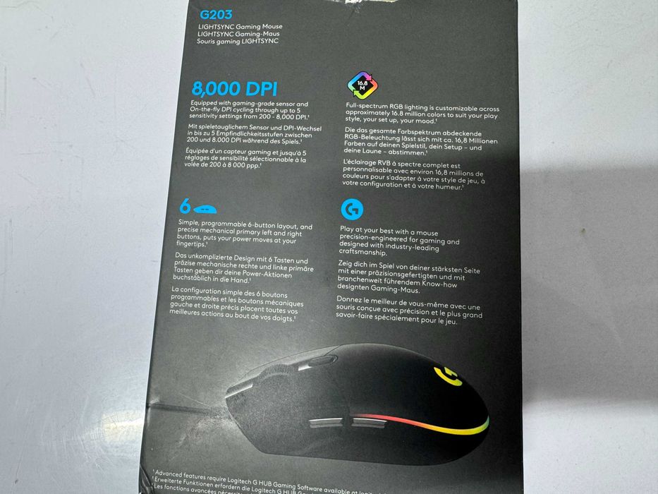 Мишка Logitech G203, USB, гейминг, RGB подсветка, черна