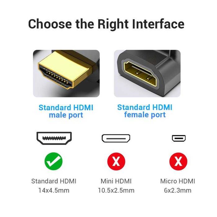 Преходник Адаптер HDMI М-HDMI F Ъглов на 90° Vention AIOB0