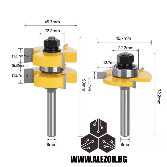 Фрезери нут - перо комплект, захват 8мм, детайл до 32 mm, 20200030