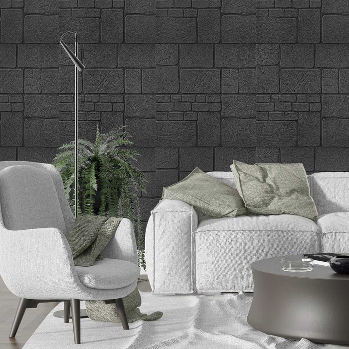 Самозалепващо Пано камъни в Бяло 5 мм / Черно / Силвър