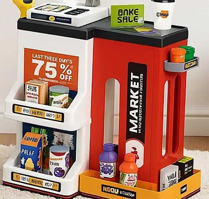 Детски супермаркет, магазин за играчки, касов апарат, скенер