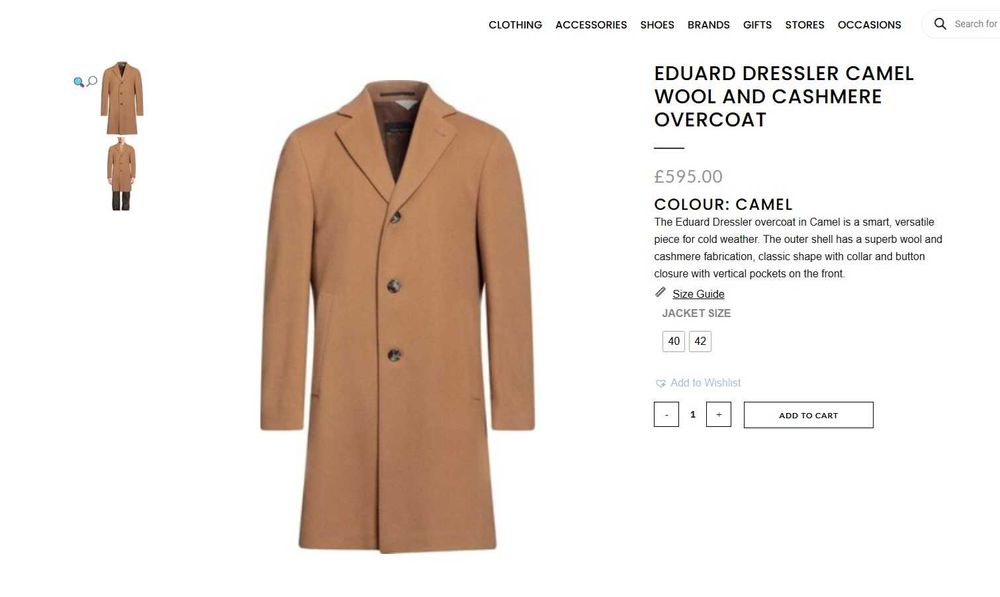 Palton slim de lux 46 S 48 M Eduard Dressler lana extravirgina camel