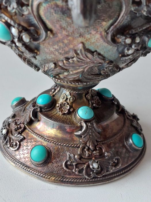 Стара Антикварна Сребърна кана за вода/сребро 925 ,емайл,тюркуази/