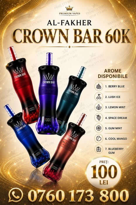 Al Fakher Crown Bar 60k - Vape tip țigară electronică cu diferite arome de shisha, fum dens