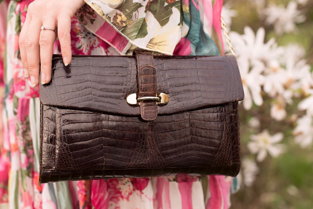 plic/geanta vintage piele de crocodil maro