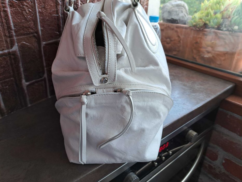 дамска чанта,Fabiana,голяма бяла торба-естествена кожа