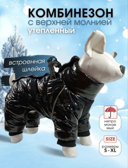 Зимний комбинезон для маленькой собаки со шлейкой
