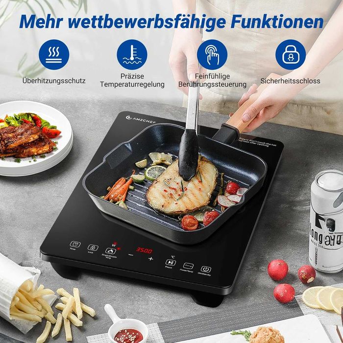 Plită cu inducție 3500W, AMZCHEF Plită cu inducție 1 placă cu inel dublu