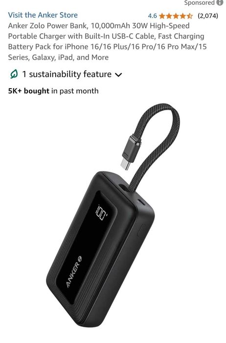 Външна Батерия , Anker Zolo Power Bank, 10,000mAh 30W High-Speed