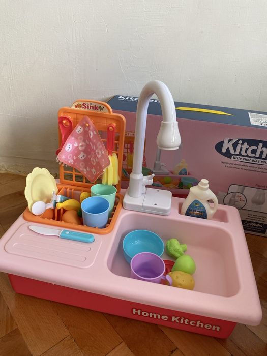 Детска мивка с двойно дъно и течаща вода - розова