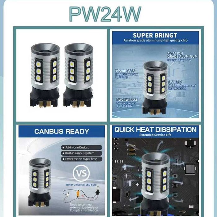 Set Becuri led Pw24W Pwy24W Canbus Xentech Light Alb sau portocaliu