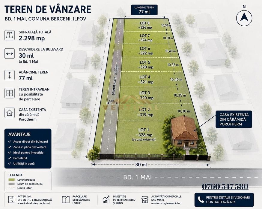 Teren Stradal 2.300 mp, 30 ml Deschidere, Investitie PREMIUM