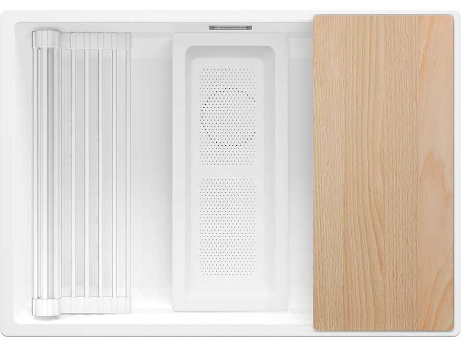 Бяла кухненска мивка за вграждане под плот Прага 70 Level 660 x 470 мм