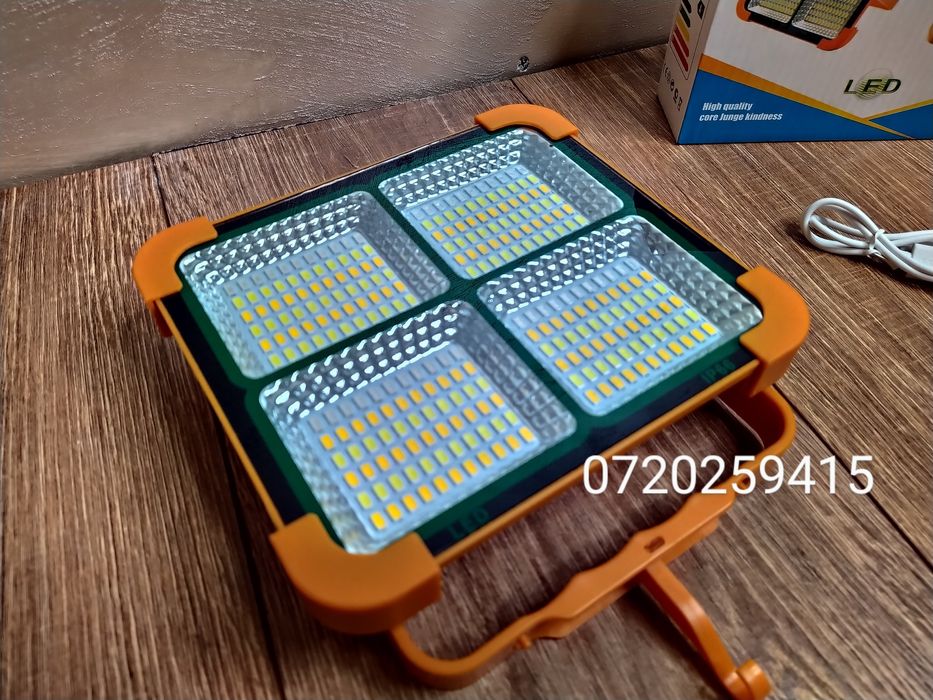 Proiector LED 300W Portabil, Panou Solar, USB, 5 Functii, Camping etc