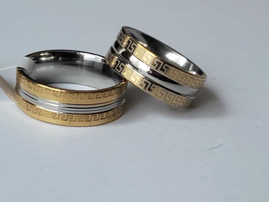 GR28,verighete placate aur 18k,alb/galben, late,noi/marcate, Versace