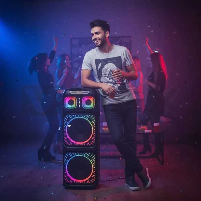 Професионалнa Блутуд bluetooth светеща караоке тонколонa 2x12" 24000 W