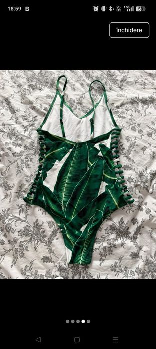 Costum de baie întreg, decupat în laterale, nou, print tropical frunze